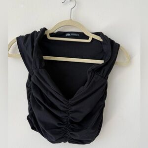 Zara Black Ruched V-Neck Tank Top